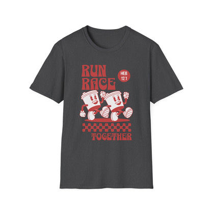 Fitness Couples Softstyle T-Shirt - Fit-over 40 Run Race Together Design