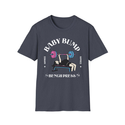 Fitness Gender Reveal Baby Bump Bench Unisex Softstyle T-Shirt
