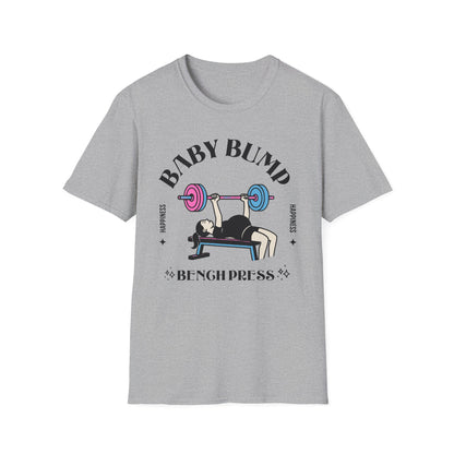 Fitness Gender Reveal Baby Bump Bench Unisex Softstyle T-Shirt