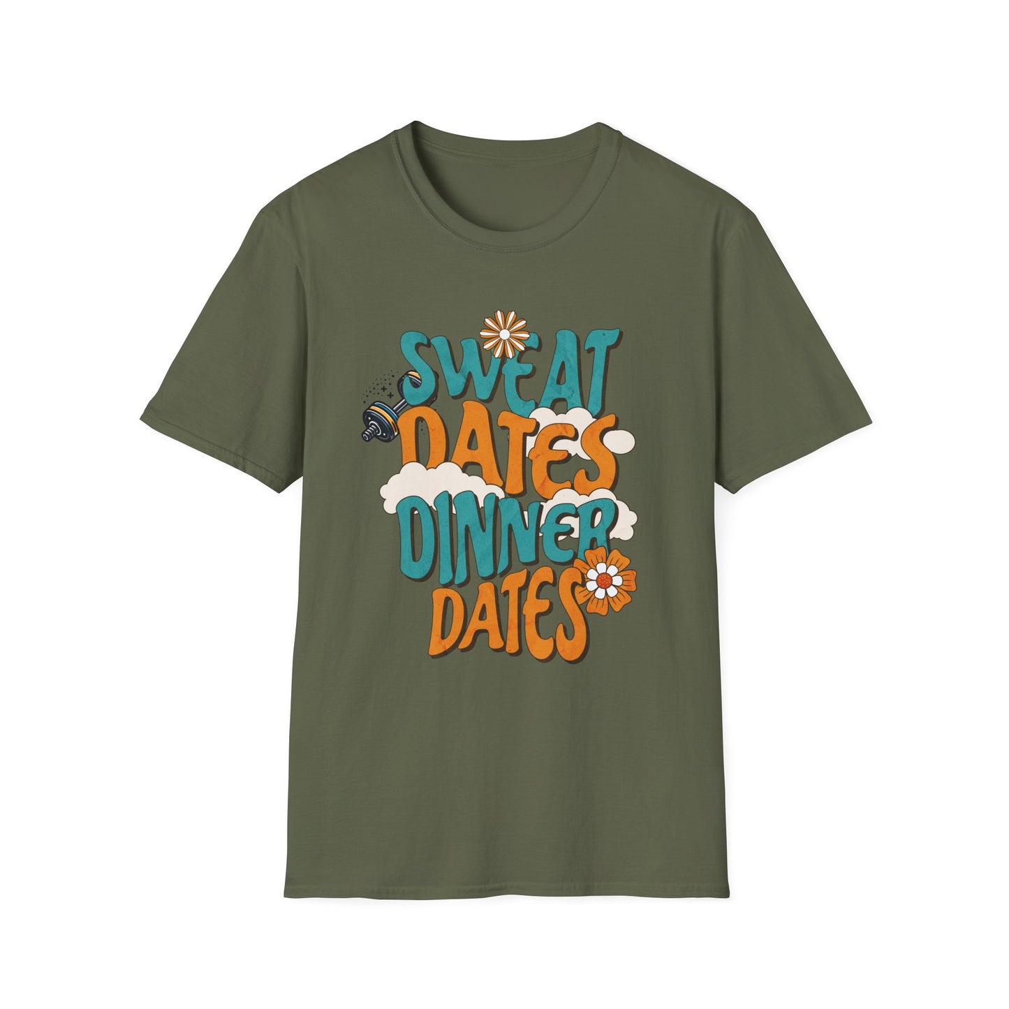 Couples Fitness T-Shirt - Sweat Dates over Dinner Dates Unisex Softstyle