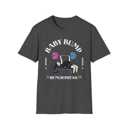 Fitness Gender Reveal Baby Bump Bench Unisex Softstyle T-Shirt