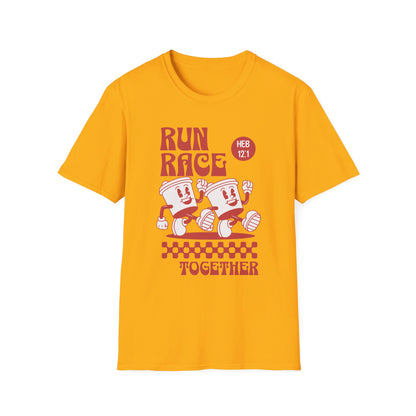 Fitness Couples Softstyle T-Shirt - Fit-over 40 Run Race Together Design