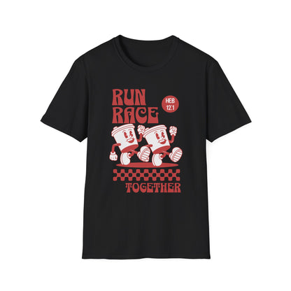 Fitness Couples Softstyle T-Shirt - Fit-over 40 Run Race Together Design