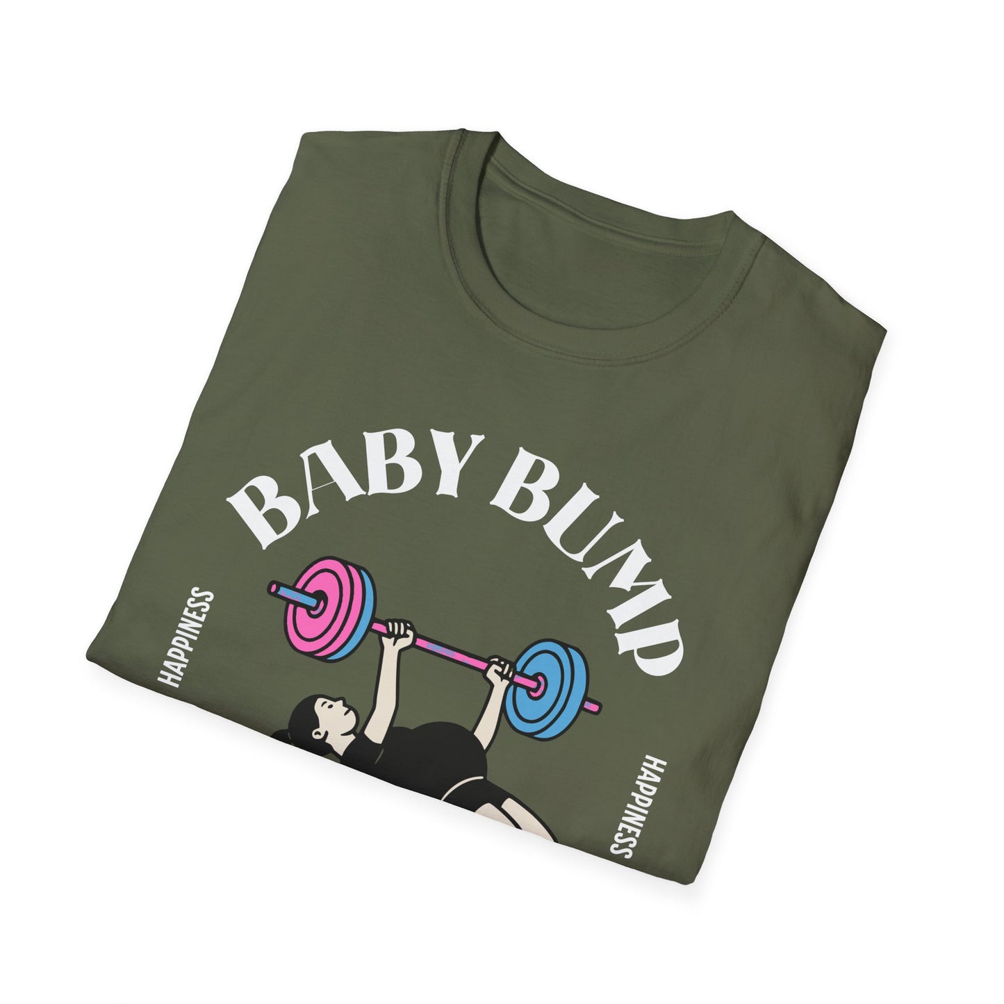 Fitness Gender Reveal Baby Bump Bench Unisex Softstyle T-Shirt