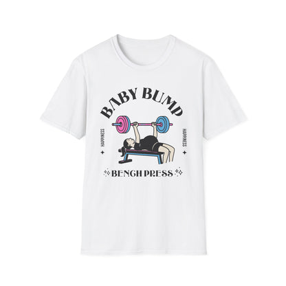 Fitness Gender Reveal Baby Bump Bench Unisex Softstyle T-Shirt
