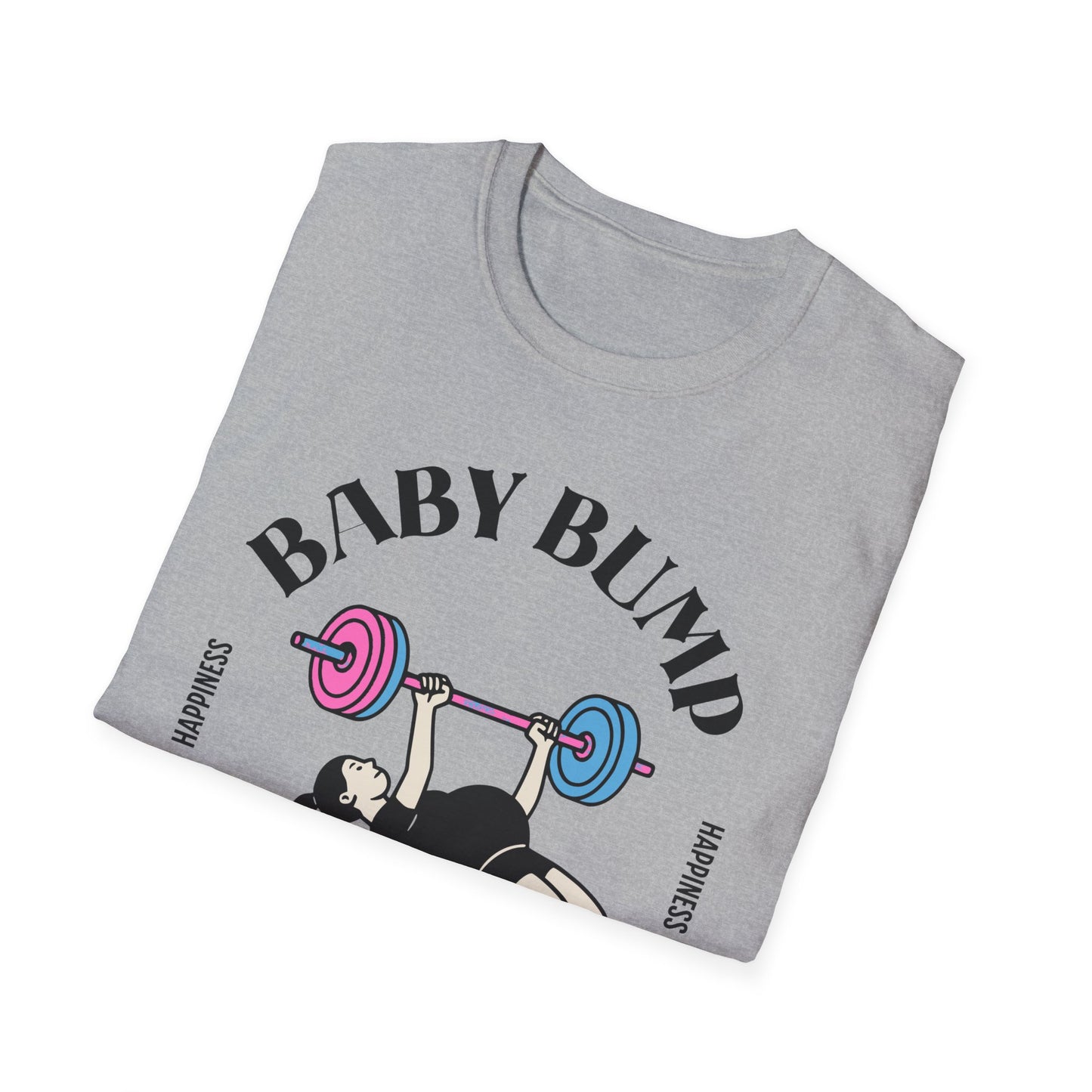 Fitness Gender Reveal Baby Bump Bench Unisex Softstyle T-Shirt