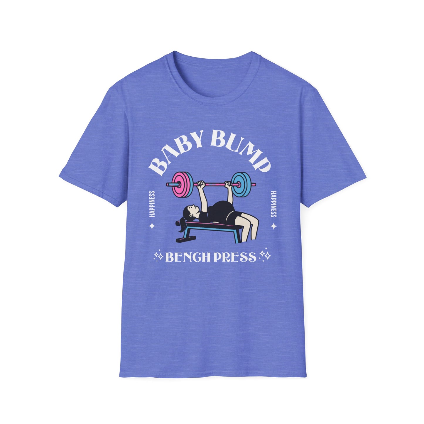 Fitness Gender Reveal Baby Bump Bench Unisex Softstyle T-Shirt