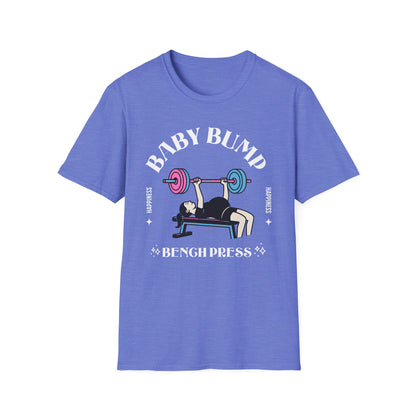 Fitness Gender Reveal Baby Bump Bench Unisex Softstyle T-Shirt